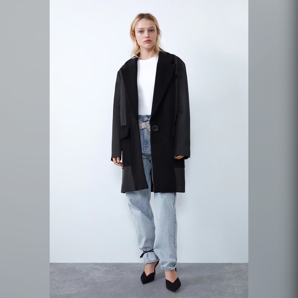 ZARA MENSWEAR-STYLE COAT WITH CONTRASTING FABRIC